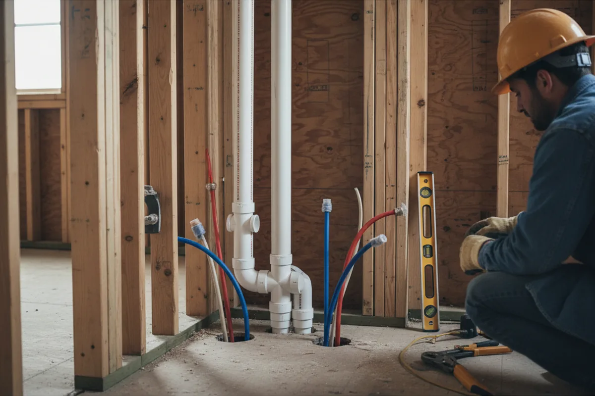 Drain and supply rough-in during Sump Pump Repair in Crestline
